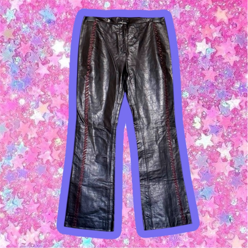 J Mendel Leather Flare Mid Low Rise Pants 6 2000s Y2K Jeans Goth bootcut